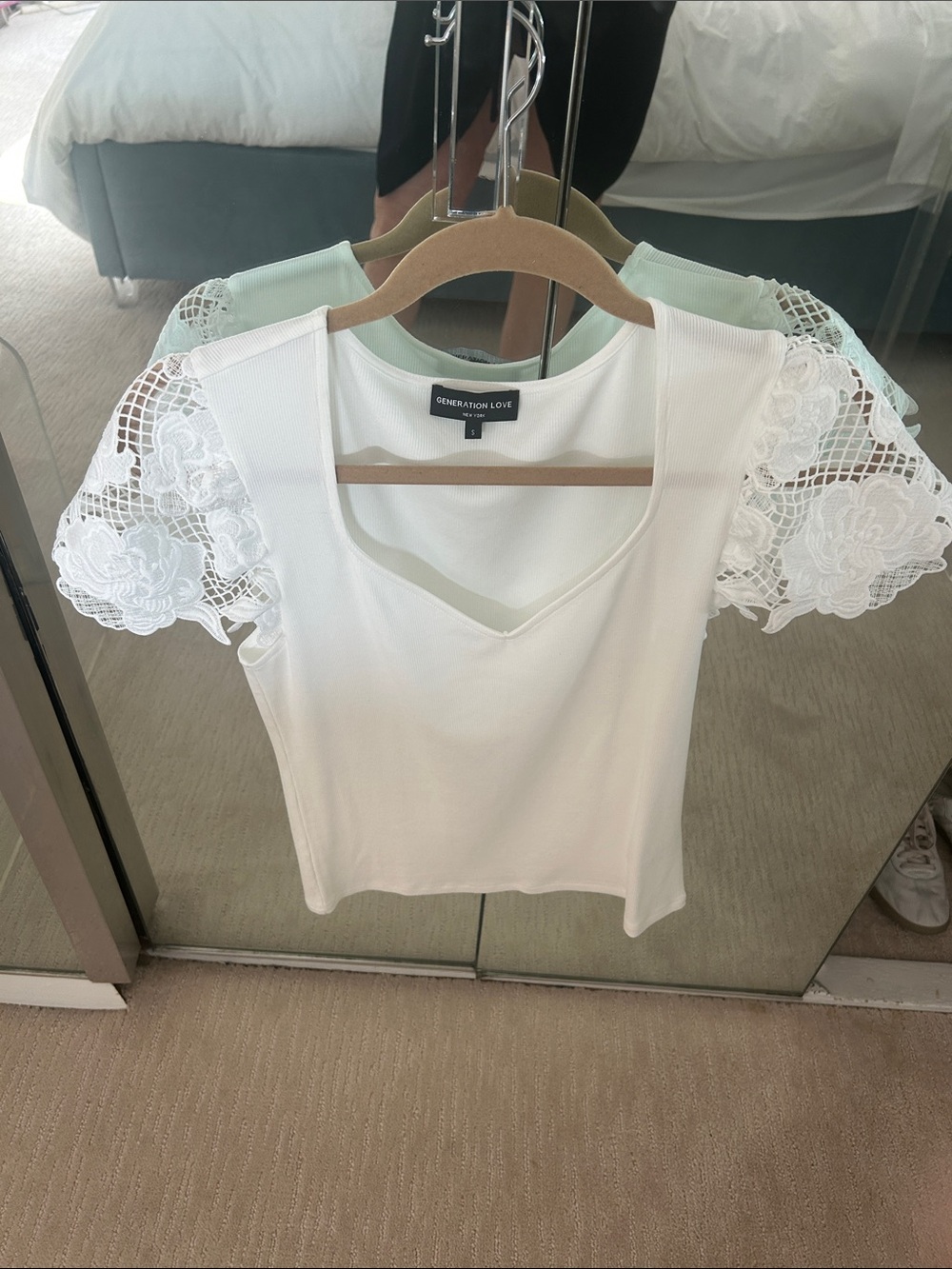 Generation Love White Scoop Neck Top with Floral Lace Sleeves